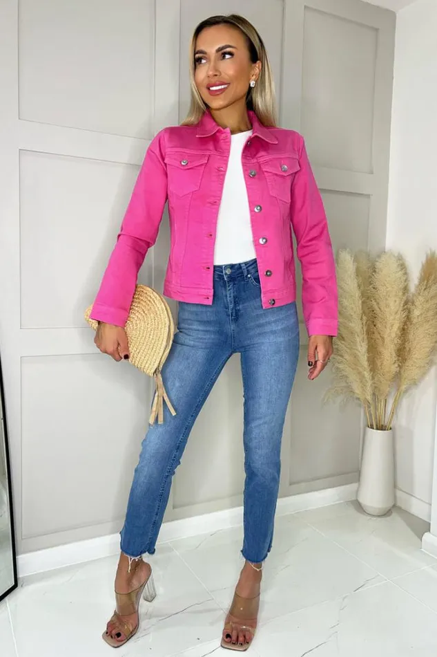 AX Paris Bubblegum Pink Lightweight Denim Jacket Women Coats and Jackets