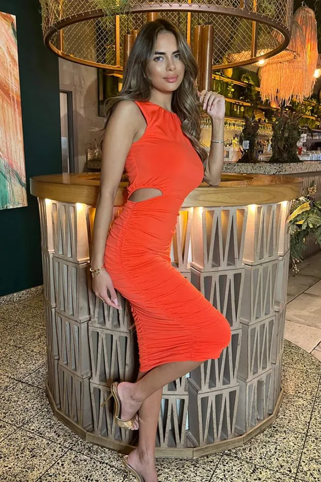 AX Paris Burnt Orange Cut Out Midi Bodycon Dress Women Dresses