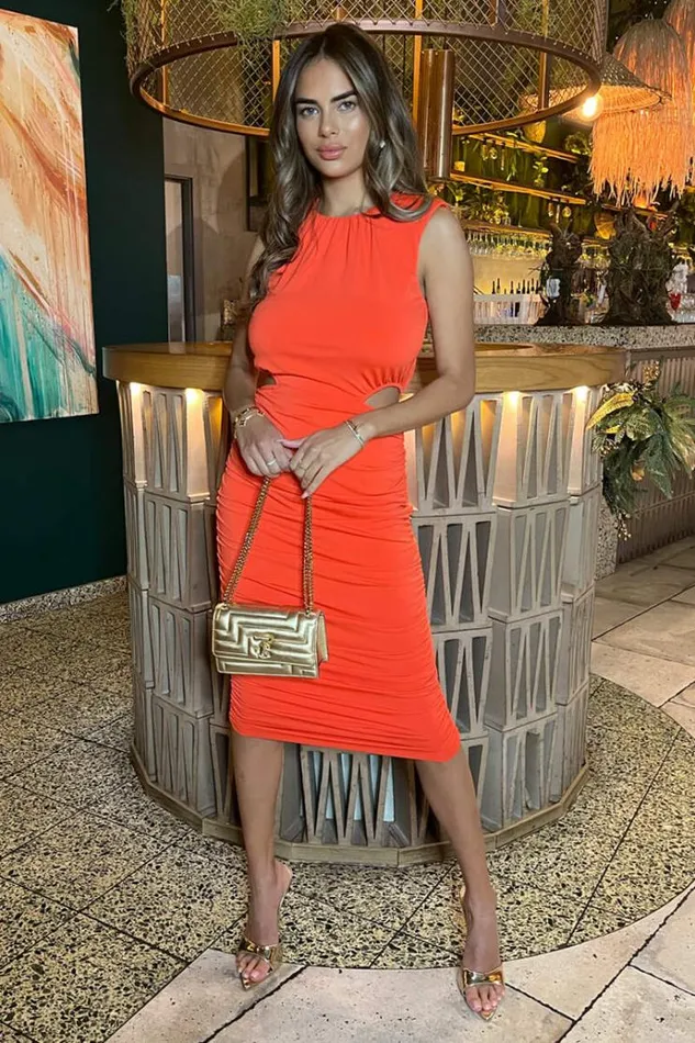 AX Paris Burnt Orange Cut Out Midi Bodycon Dress Women Dresses