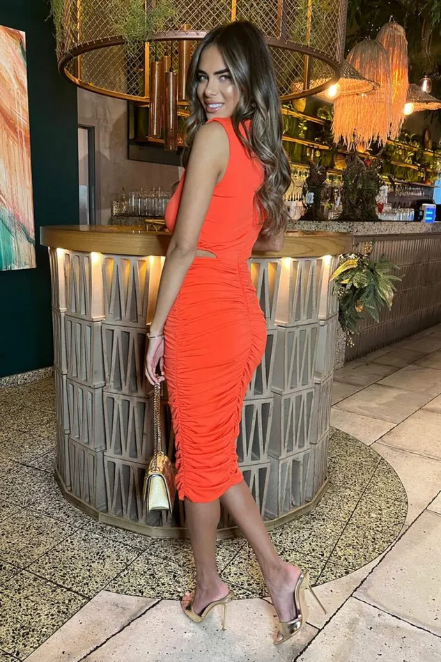 AX Paris Burnt Orange Cut Out Midi Bodycon Dress Women Dresses