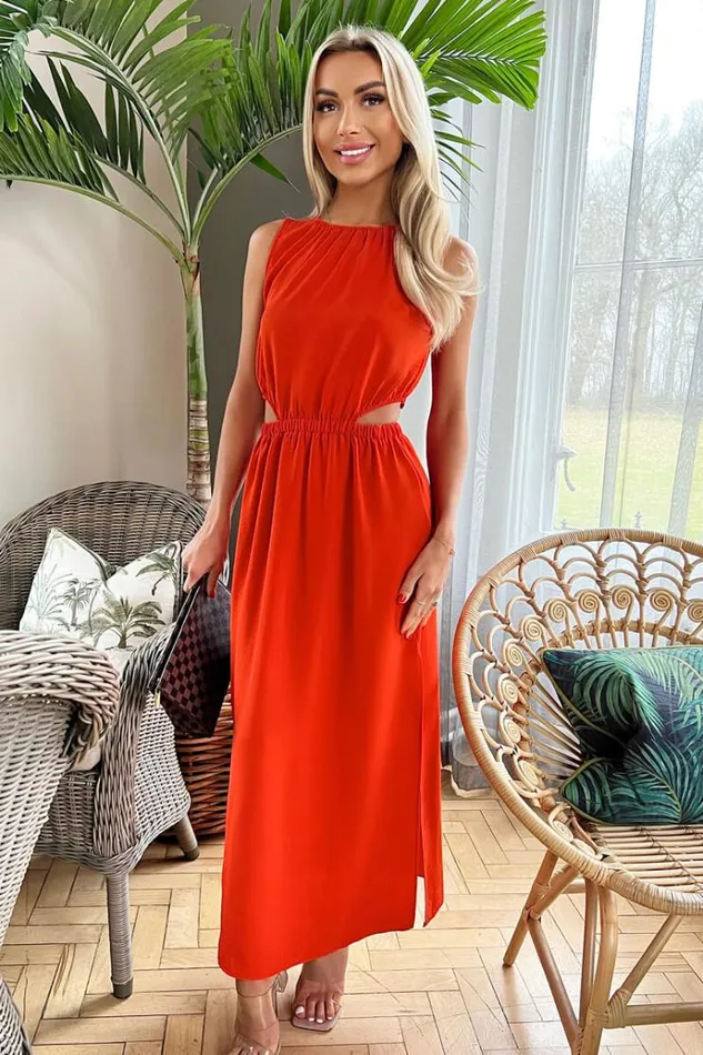 AX Paris Burnt Orange Cut Out Midi Dress Women Dresses