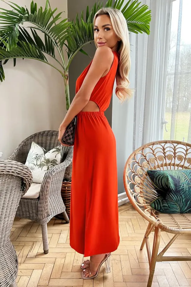 AX Paris Burnt Orange Cut Out Midi Dress Women Dresses