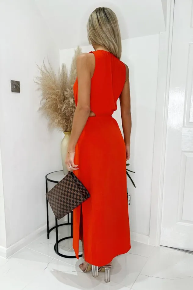AX Paris Burnt Orange Cut Out Midi Dress Women Dresses