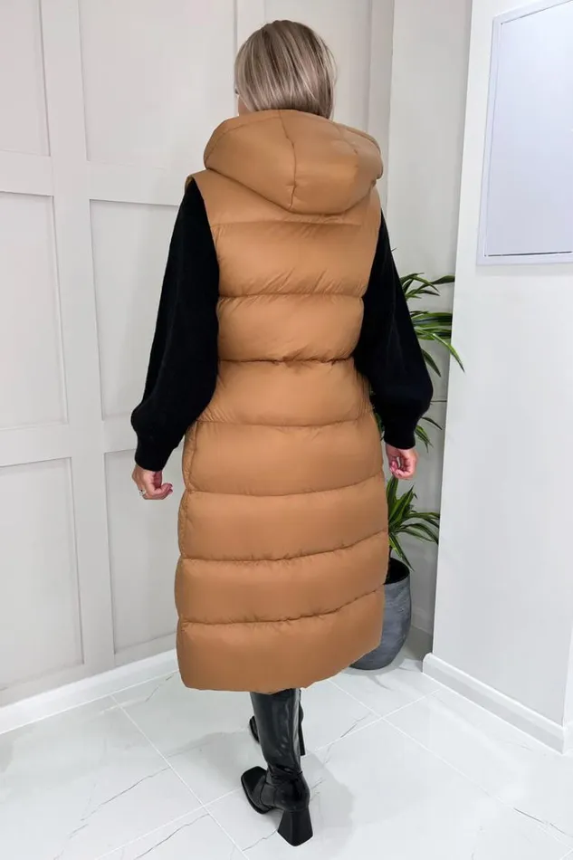 AX Paris Camel Drawstring Waist Puffer Gilet Women Coats and Jackets