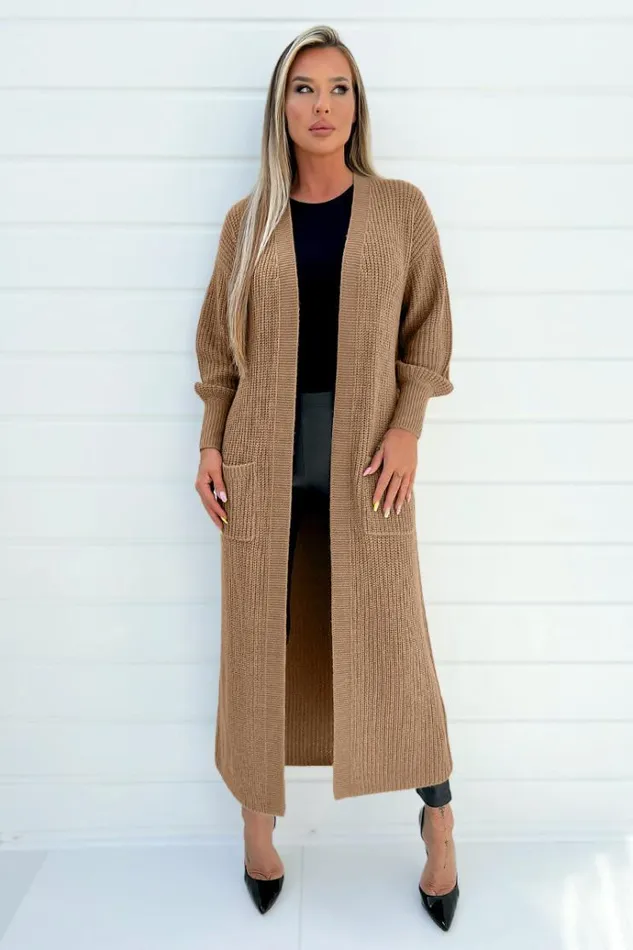 AX Paris Camel Maxi Knitted Cardigan Women Tops