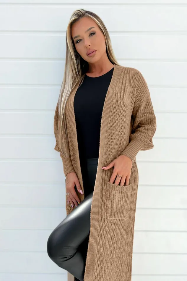 AX Paris Camel Maxi Knitted Cardigan Women Tops