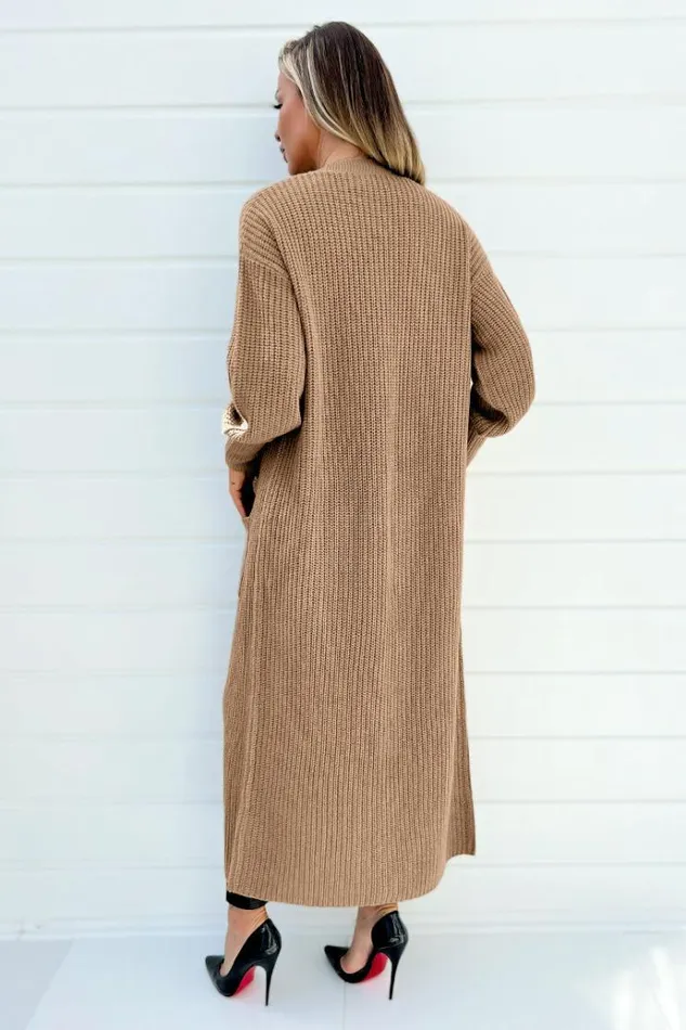AX Paris Camel Maxi Knitted Cardigan Women Tops