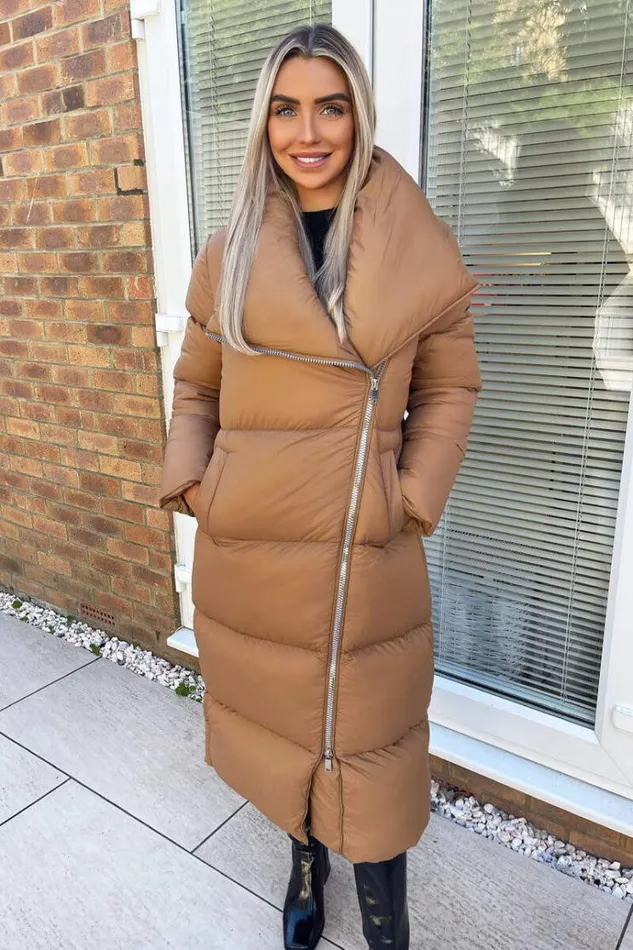 AX Paris Camel Wrap Puffer Coat Women Coats and Jackets