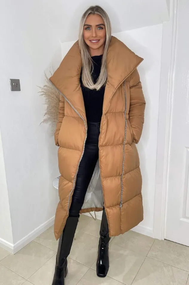AX Paris Camel Wrap Puffer Coat Women Coats and Jackets