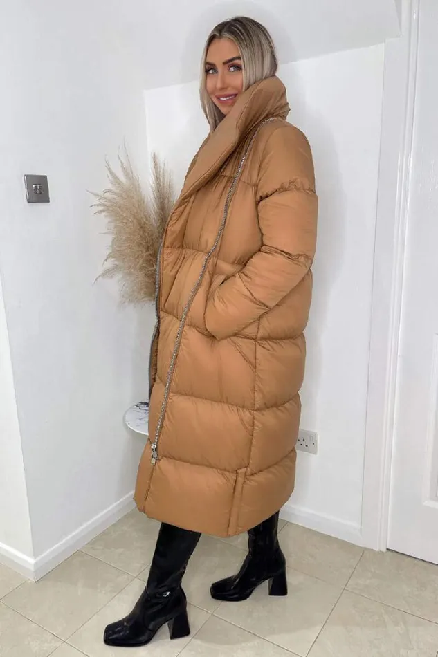 AX Paris Camel Wrap Puffer Coat Women Coats and Jackets