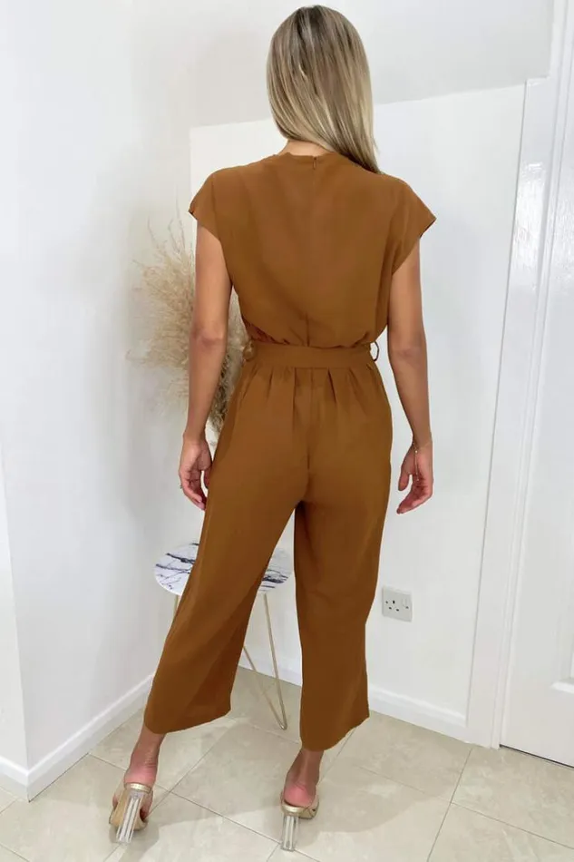 AX Paris Camel Wrap Tie Waist Jumpsuit Women Jumpsuits And Playsuits