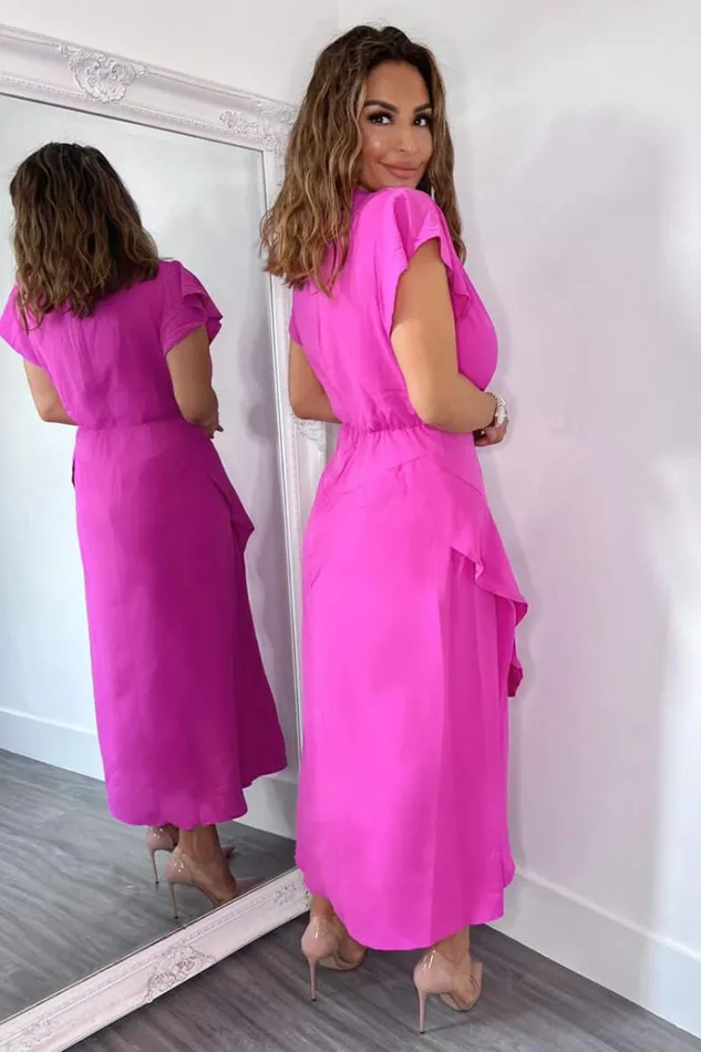 AX Paris Cerise Frill Detail Double Split Skirt Midi Dress Women Dresses