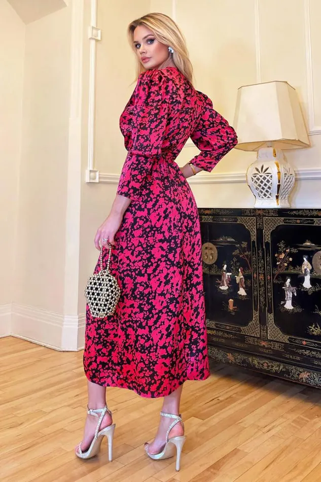 AX Paris Cerise Printed Wrap Top Split Skirt Midi Dress Women Dresses