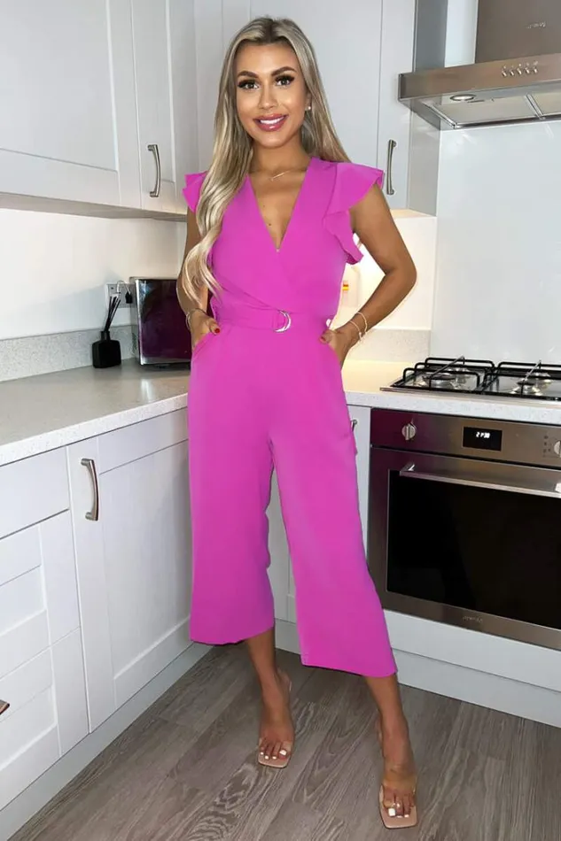 AX Paris Cerise Wrap Front Belted Jumpsuit Women Jumpsuits And Playsuits