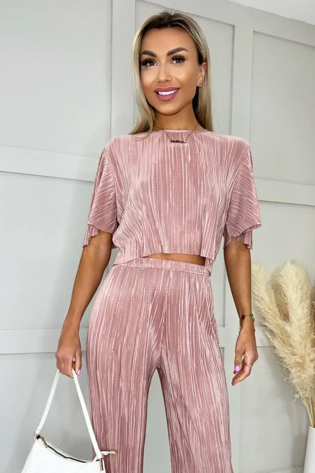 AX Paris Champagne Plisse Crop Top Women Tops