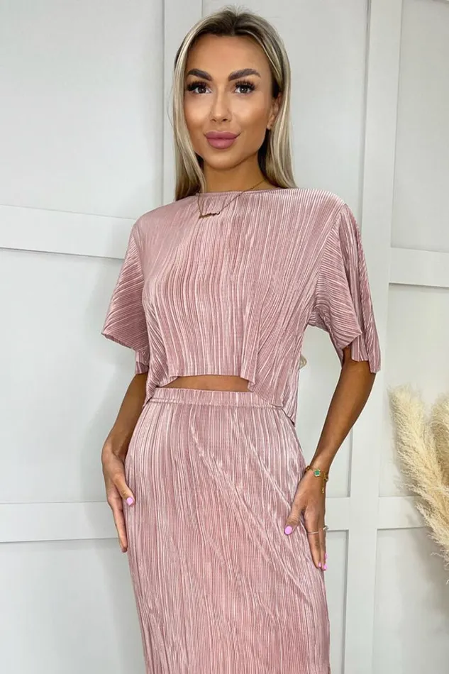 AX Paris Champagne Plisse Crop Top Women Tops