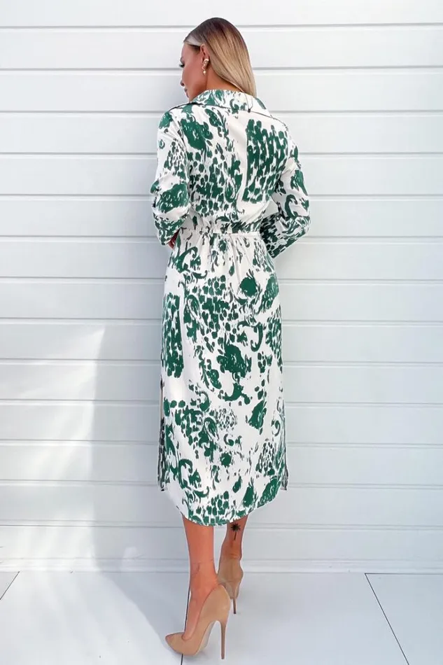 AX Paris Cream And Green Printed Button Up Top Midi Dress Women Dresses