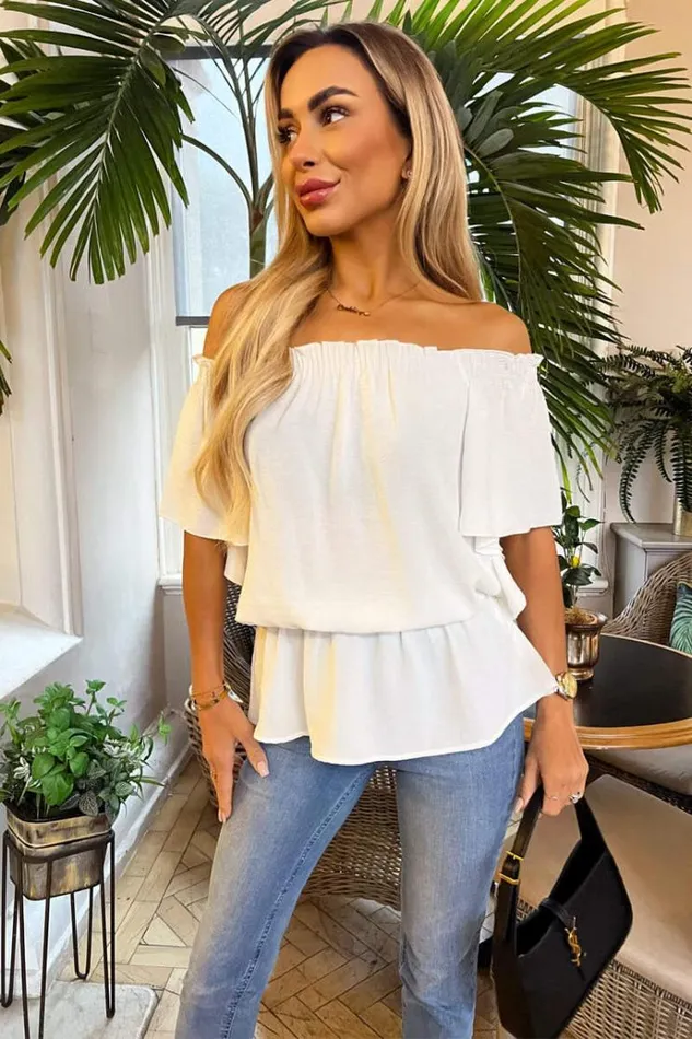 AX Paris Cream Bardot Top Women Tops