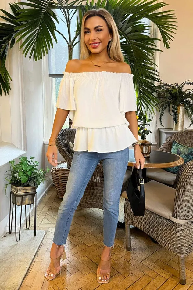 AX Paris Cream Bardot Top Women Tops