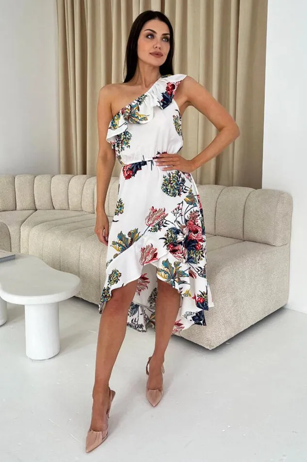 AX Paris Cream Floral One Shoulder Frill Detail Dipped Hem Dress Women Dresses AX Paris Cream Floral One Shoulder Frill Detail Dipped Hem Dress Women Dresses