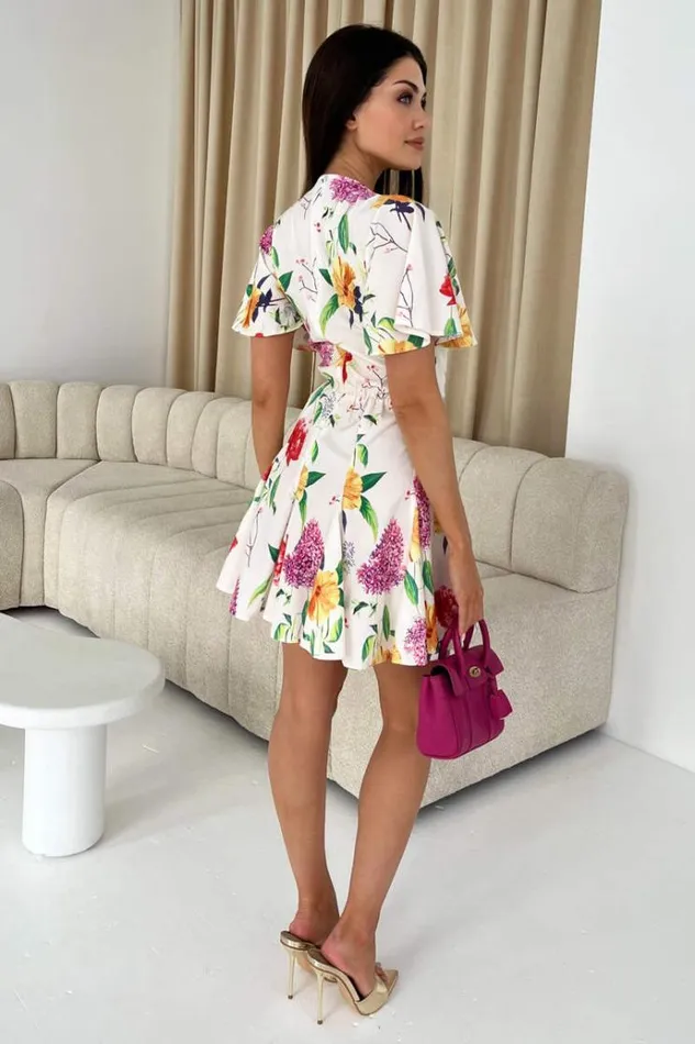 AX Paris Cream Floral Printed Wrap Top Skater Dress Women Dresses