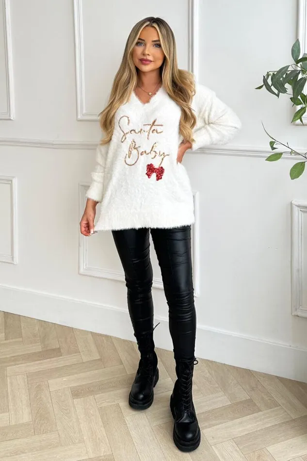 AX Paris Cream Fluffy Santa Baby Sequin Jumper Women Tops