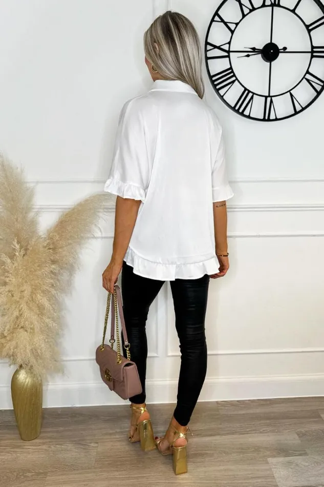 AX Paris Cream Frill Detail Gold Button Front Shirt Women Tops