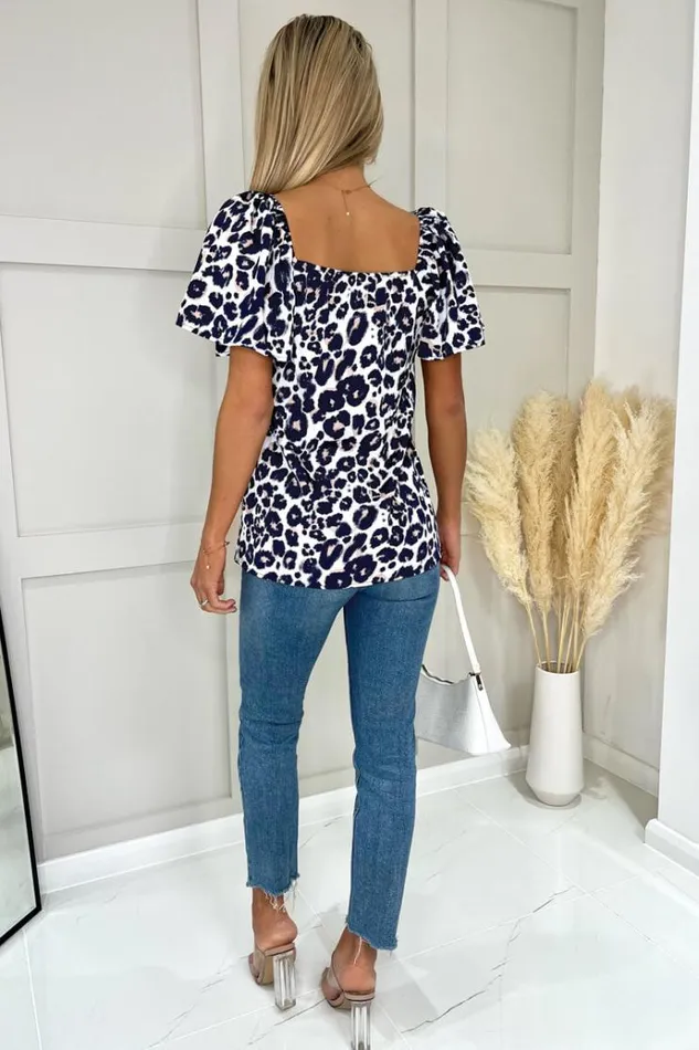 AX Paris Cream Pink And Navy Animal Print Top Women Tops
