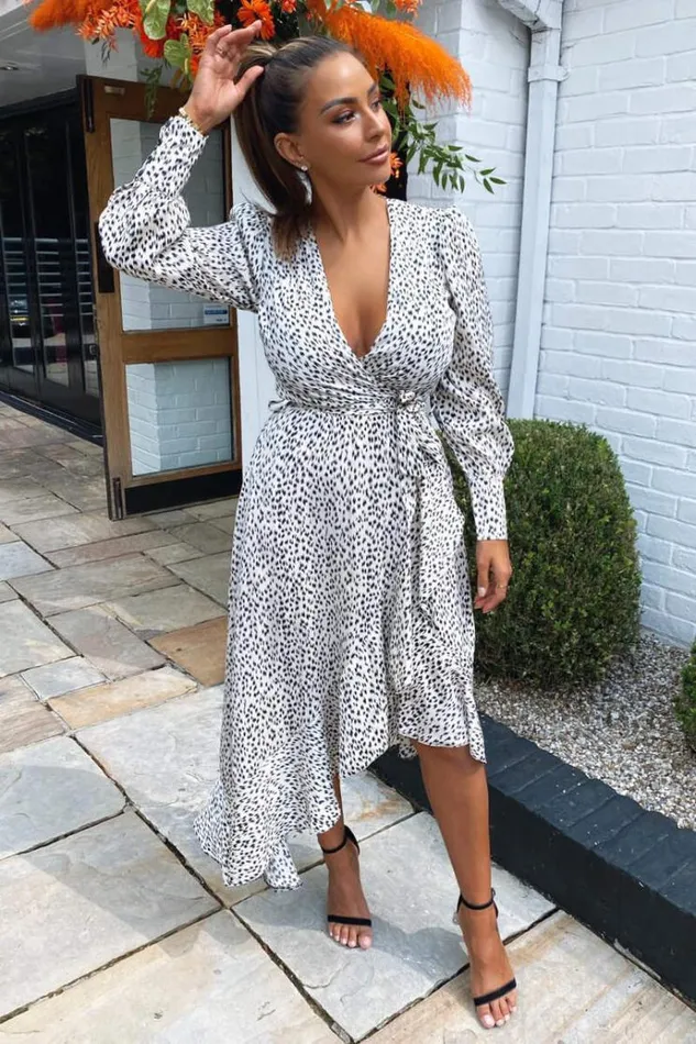 AX Paris Cream Printed Asymmetric Hem Midi Dress Women Dresses