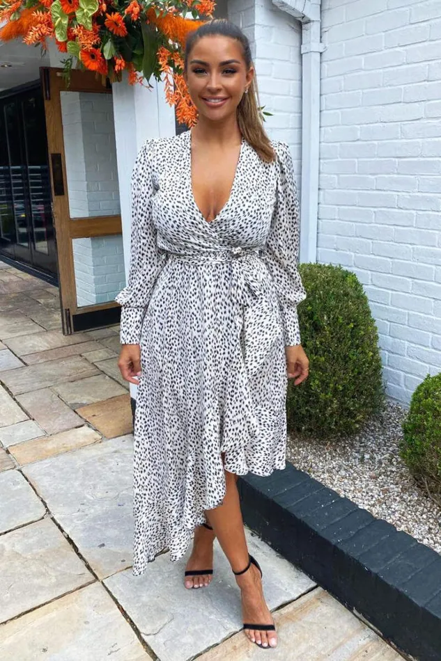 AX Paris Cream Printed Asymmetric Hem Midi Dress Women Dresses