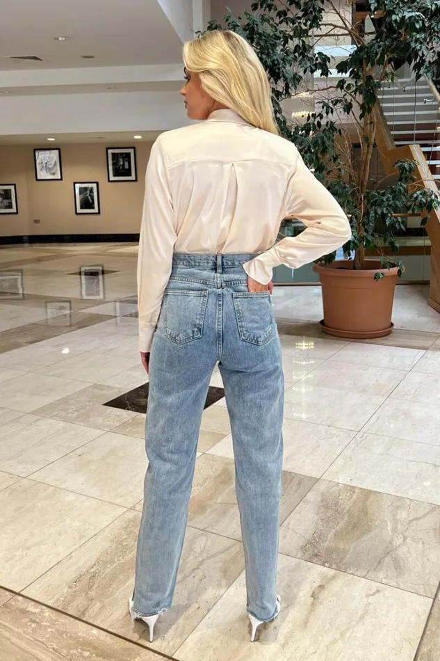 AX Paris Cream Satin Wrap Shirt Bodysuit Women Bodysuits