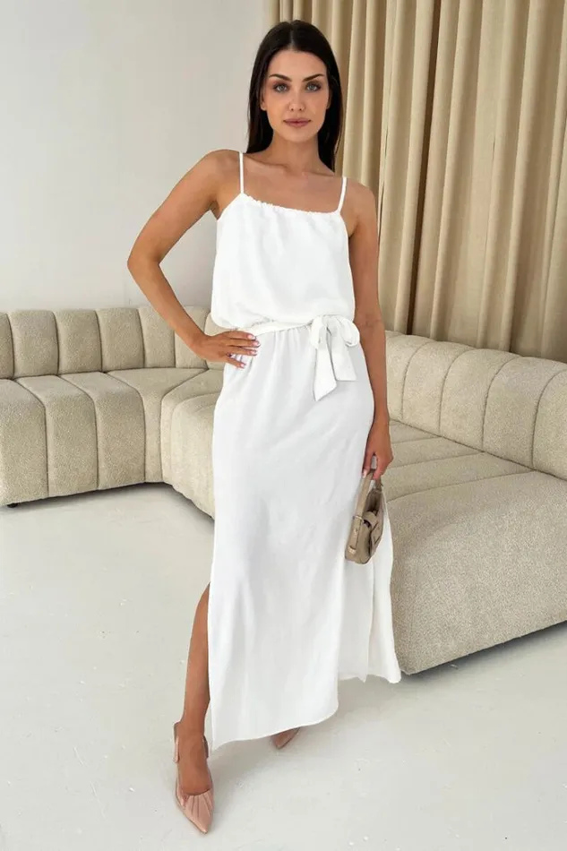 AX Paris Cream Tie Waist Strappy Split Leg Midi Dress Women Dresses