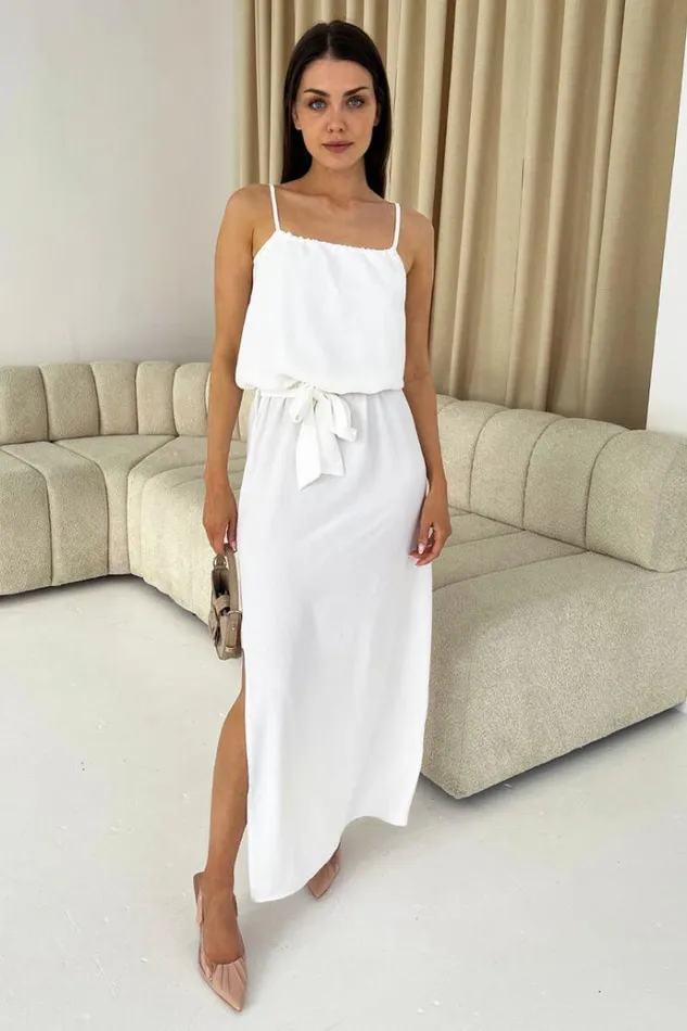 AX Paris Cream Tie Waist Strappy Split Leg Midi Dress Women Dresses