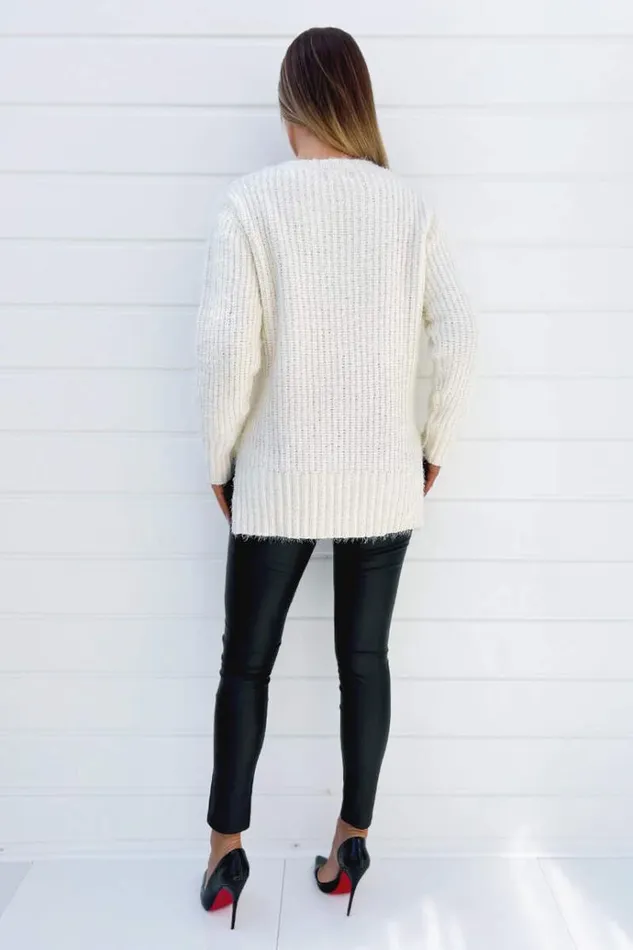 AX Paris Cream VNeck Chenille Knit Jumper Women Tops