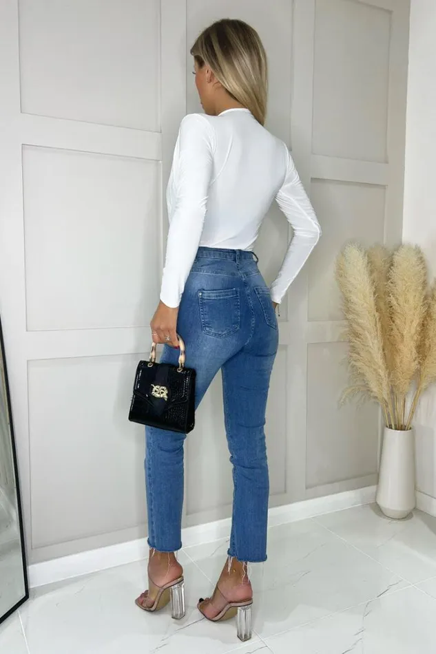 AX Paris Cream Wrap Top Long Sleeve Slinky Bodysuit Women Bodysuits