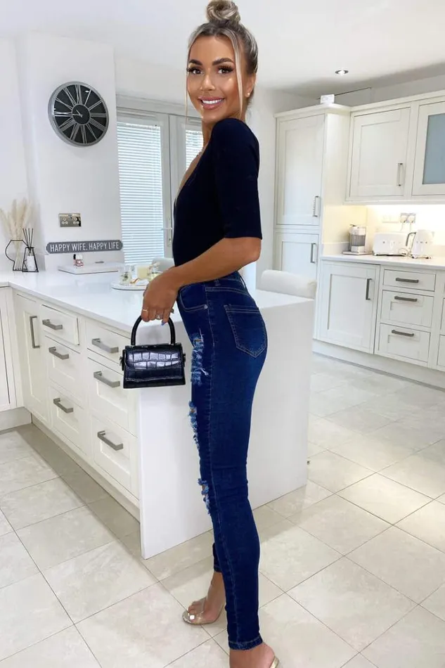 AX Paris Dark Wash Ripped Skinny Fit Jeans Women Jeans
