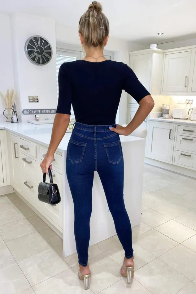 AX Paris Dark Wash Ripped Skinny Fit Jeans Women Trousers and Leggings