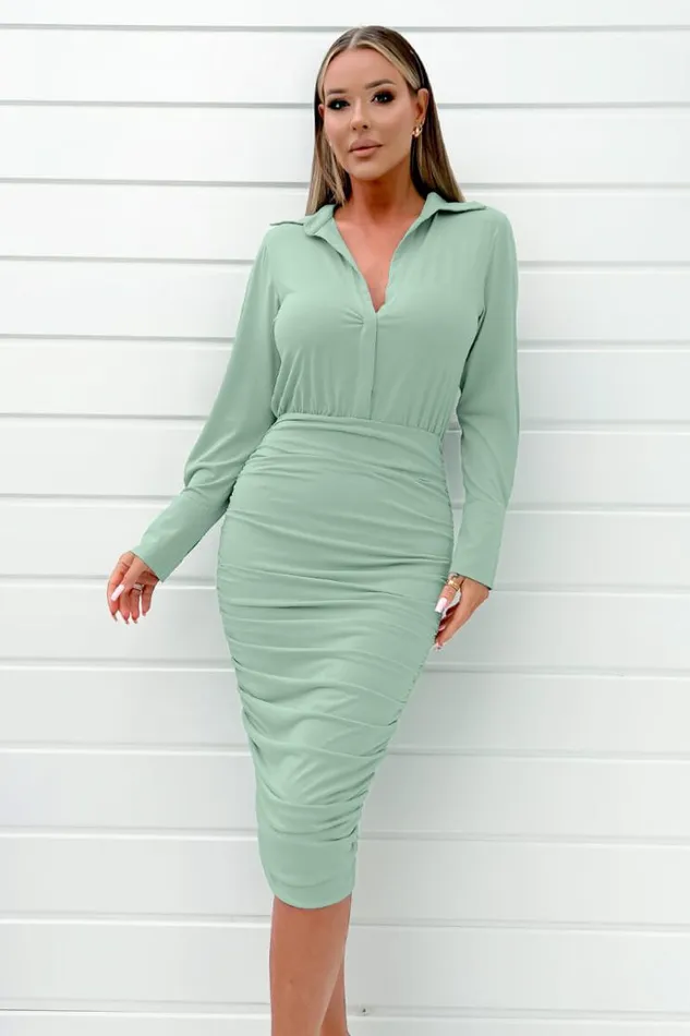 AX Paris Duck Egg Bodycon Long Sleeve Shirt Dress Women Dresses