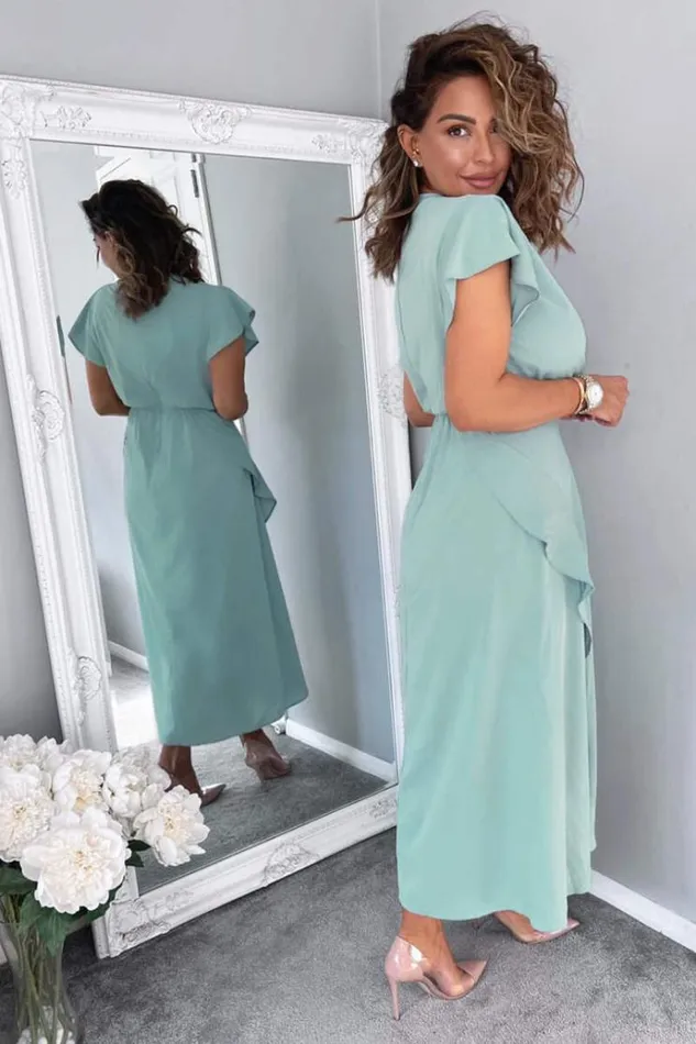 AX Paris Duck Egg Frill Detail Double Split Skirt Midi Dress Women Dresses