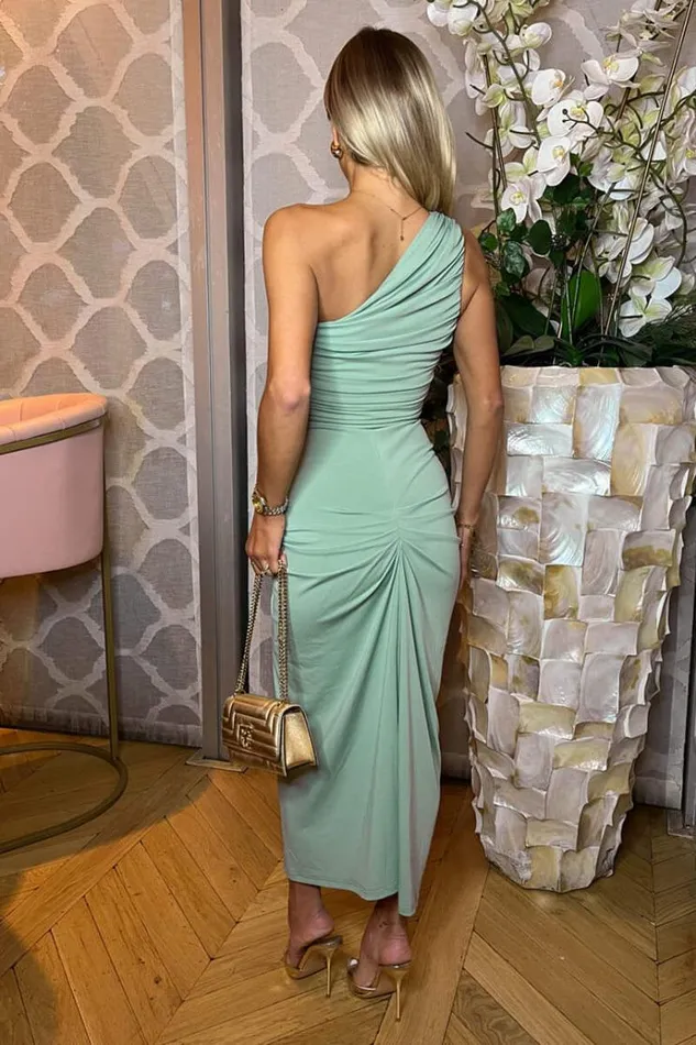 AX Paris Duck Egg One Shoulder Knot Skirt Midi Dress Women Dresses