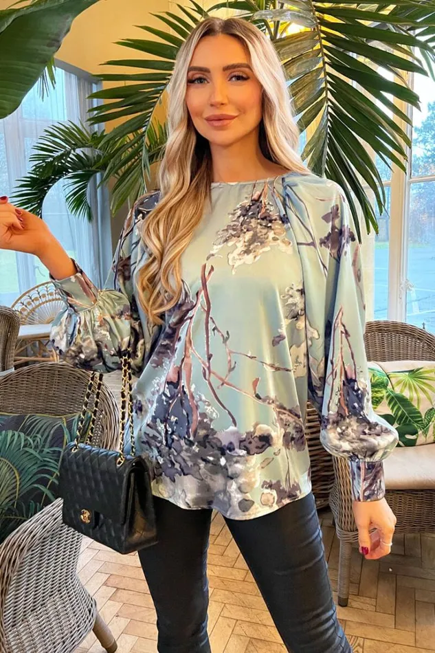 AX Paris Duck Egg Printed Long Sleeve Top Women Tops
