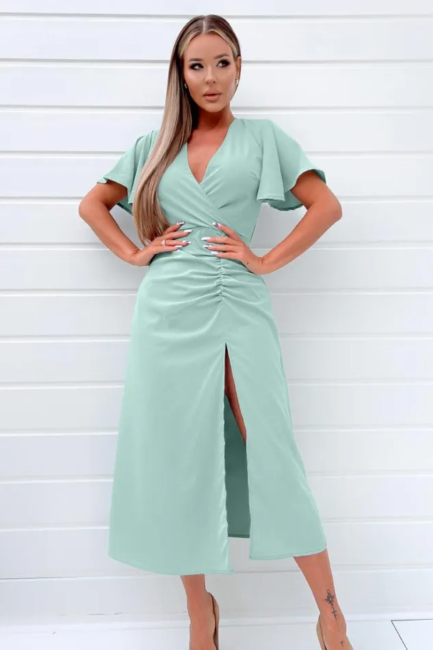 AX Paris Duck Egg Ruched Split Leg Midi Dress Women Dresses