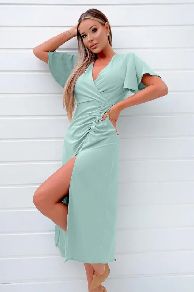 AX Paris Duck Egg Ruched Split Leg Midi Dress Women Dresses