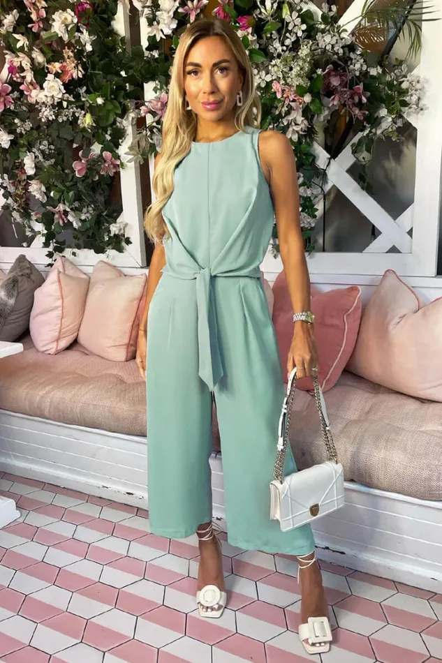 AX Paris Duck Egg Sleeveless Knot Front Jumpsuit Women Jumpsuits And Playsuits