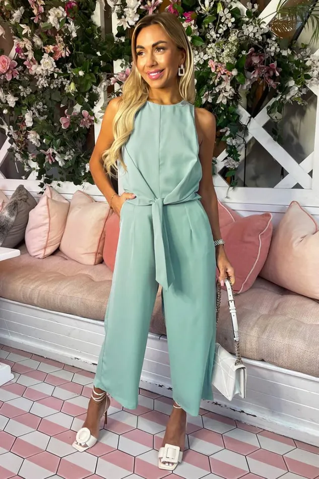 AX Paris Duck Egg Sleeveless Knot Front Jumpsuit Women Jumpsuits And Playsuits