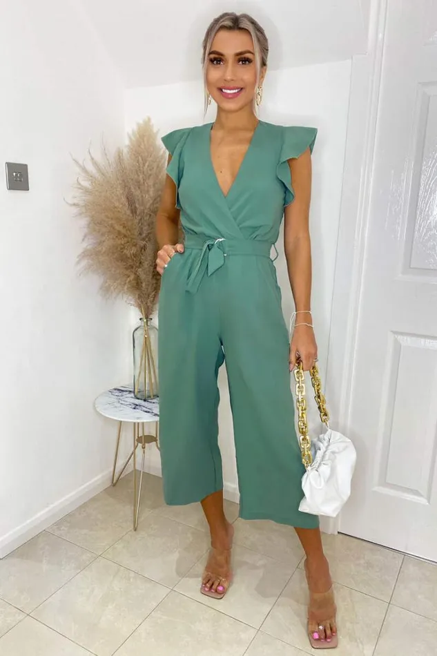 AX Paris Duck Egg Wrap Front Belted Jumpsuit Women Jumpsuits And Playsuits
