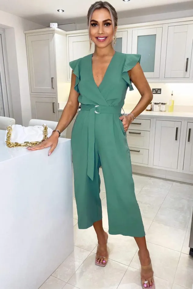 AX Paris Duck Egg Wrap Front Belted Jumpsuit Women Jumpsuits And Playsuits