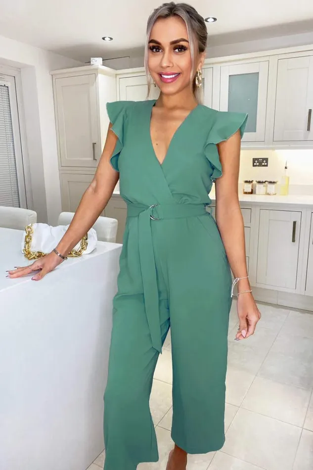 AX Paris Duck Egg Wrap Front Belted Jumpsuit Women Jumpsuits And Playsuits
