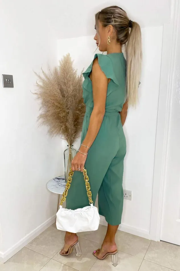 AX Paris Duck Egg Wrap Front Belted Jumpsuit Women Jumpsuits And Playsuits