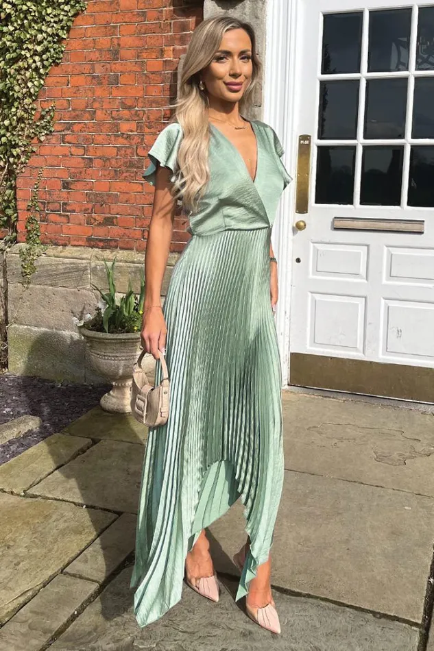 AX Paris Duck Egg Wrap Top Zig Zag Hem Pleated Midi Dress Women Dresses